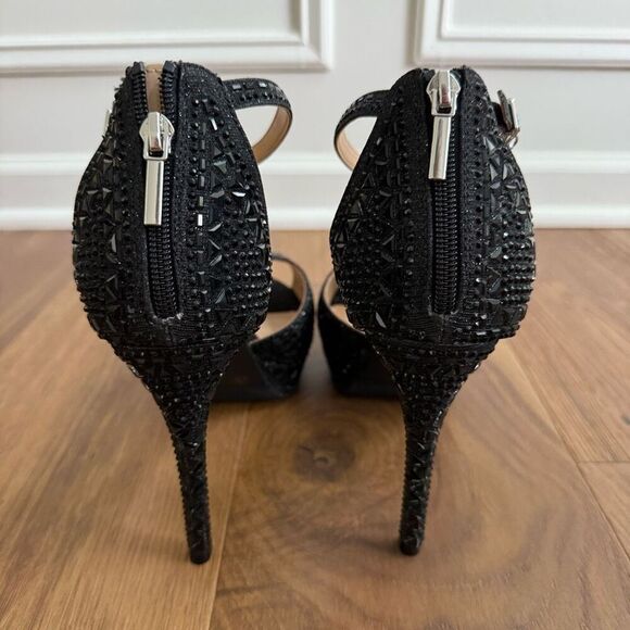 NWOB Thalia Sodi Chace Black T-Strap Embellished Platform Stiletto Heels 12 Wide - Picture 6 of 10
